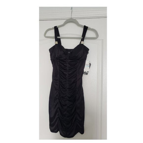 BNWT Love Tease Black Satin Short Dress Semi Formal Size 5 Ruched front and back - Picture 8 of 12